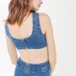 UO Jojo Denim Cut-Out Kick Flare Jumpsuit